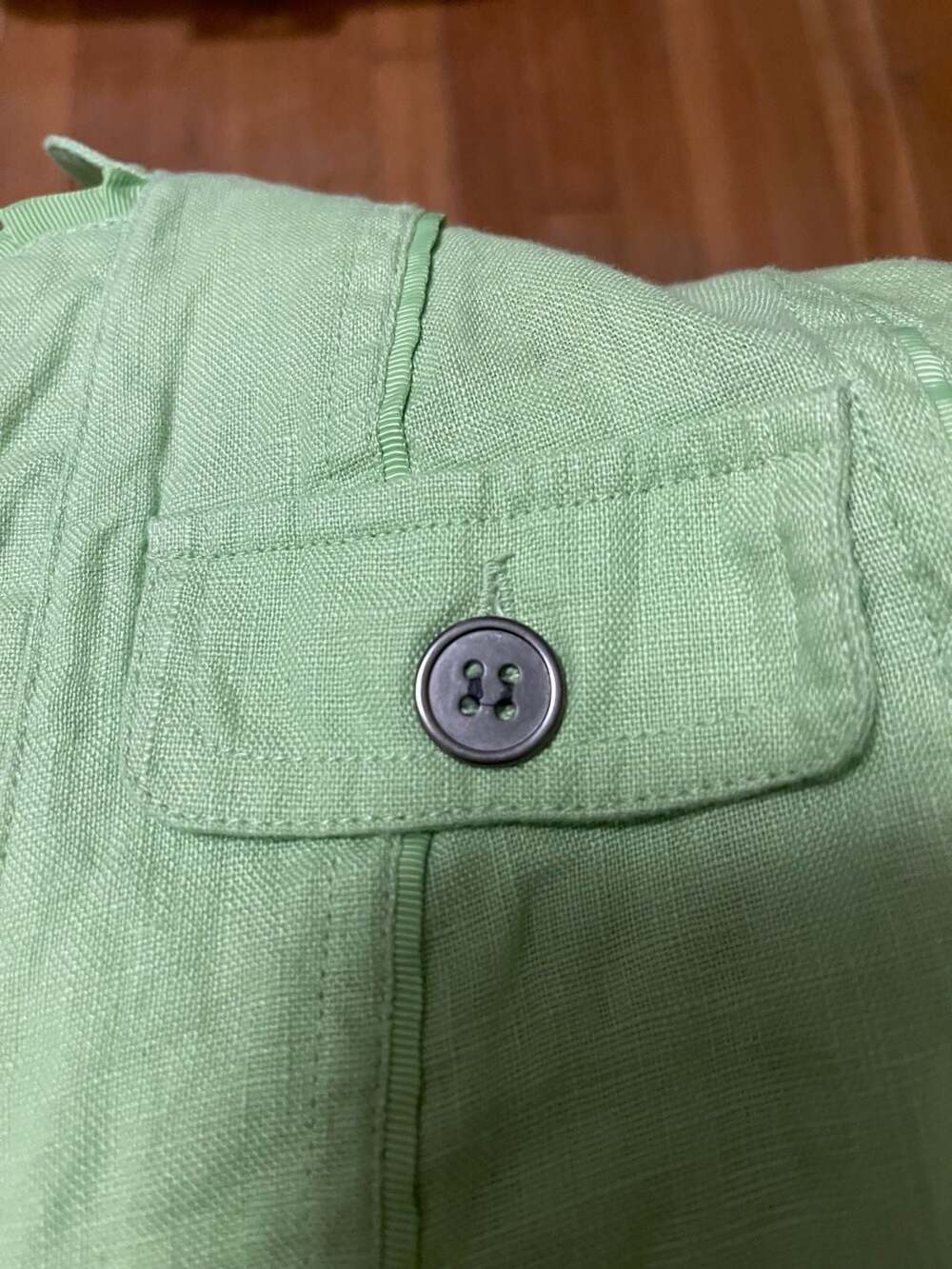 Multiples‎ Women's Lime Green 100% Linen Jacket Ribbon Trim Pleats - Picture 4 of 6